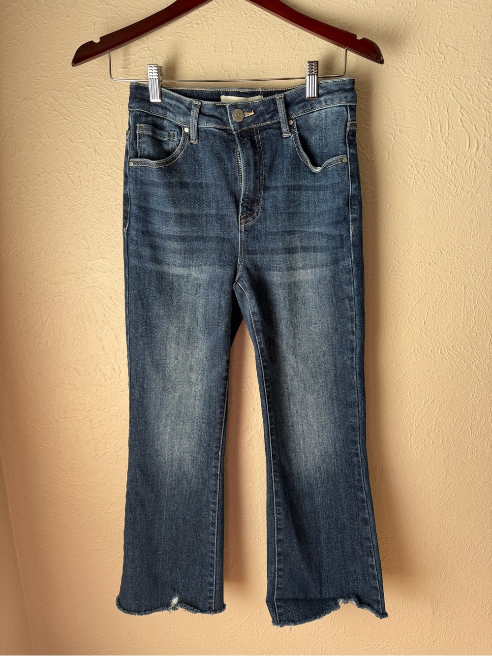 RISEN High Rise Frayed Hem Ankle Flare Jeans | Style RDP1059 | Size 3/26